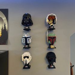 LEGO Helmets  Collection Wall Mounts total of 6  ( LEGOS HELMETS ARE NOT FOR SALE )