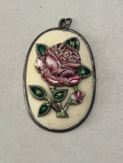 Beautiful Vintage Rose Enamel Pendant