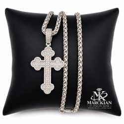 925 Sterling Silver 2.00CTW MOISSANITE Cross Pendant Necklace Size 22”