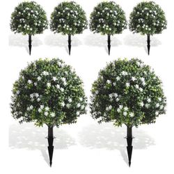 6 Pcs Artificial Flowers Fake Boxwood Topiary Ball Tree 27 Inch Outdoor Faux Bush Balls