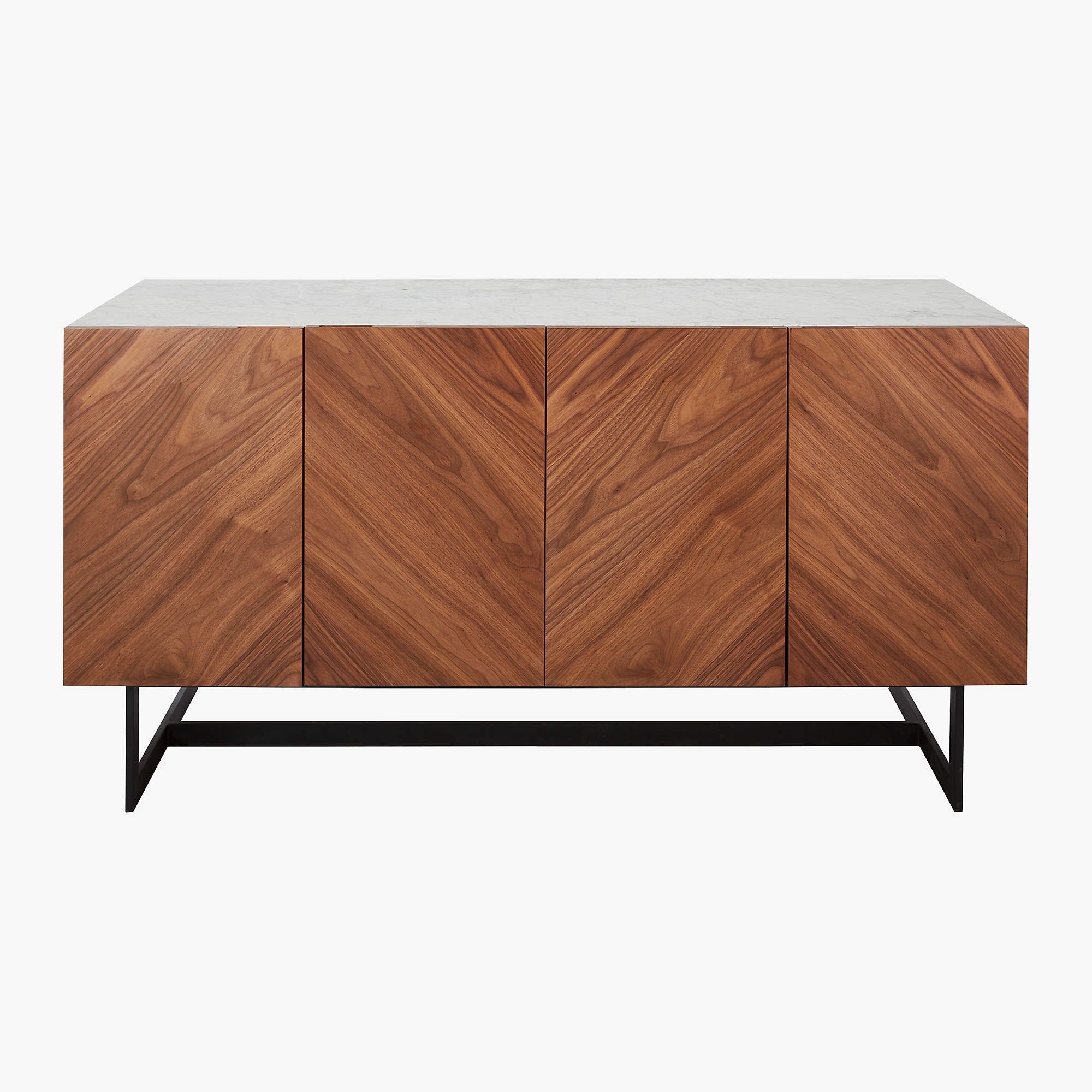 Brand New CB2 Suspend Media Console / Credenza - White Marble / Walnut Modern Mixed Media