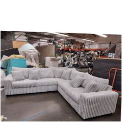 BRAND NEW 11x11ft And 6x13x6ft SECTIONAL SOFA CHAISE,  Cordoroy Light Grey FABRIC. CUSTOM MADE AVAILABLE 