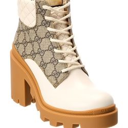 New Gucci GG Supreme Canvas & Leather Bootie  Authentic $1,250