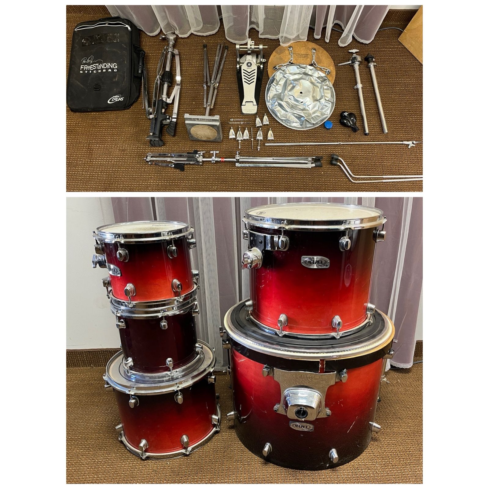 Red drum set. Mapex Pro M Drum Kit