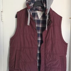 Men's Burgundy Hooded Hoodie Vest Jacket XL New Chaleco