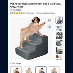 Stairs Pet Adobe High Density Foam Dog & Cat Steps, Gray, 3 Step Pet Ladder Ramp Senior Arthritis