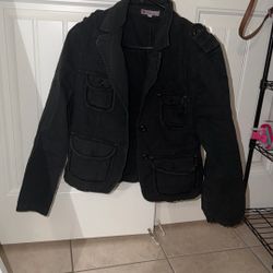 Chic Black Button-Up Jacket with Pockets – Size Small