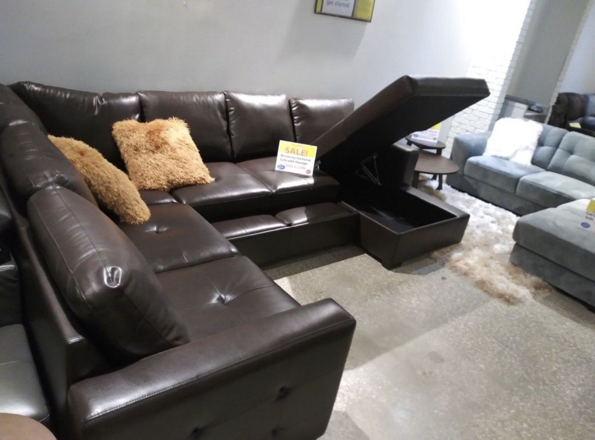 Brown Leather Sectional With Storage And Sleeper ** Same Day Delivery ** $50 Down No Credit Needed