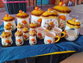 Vintage Sears Roebuck Merry Mushroom Kitchen Canisters