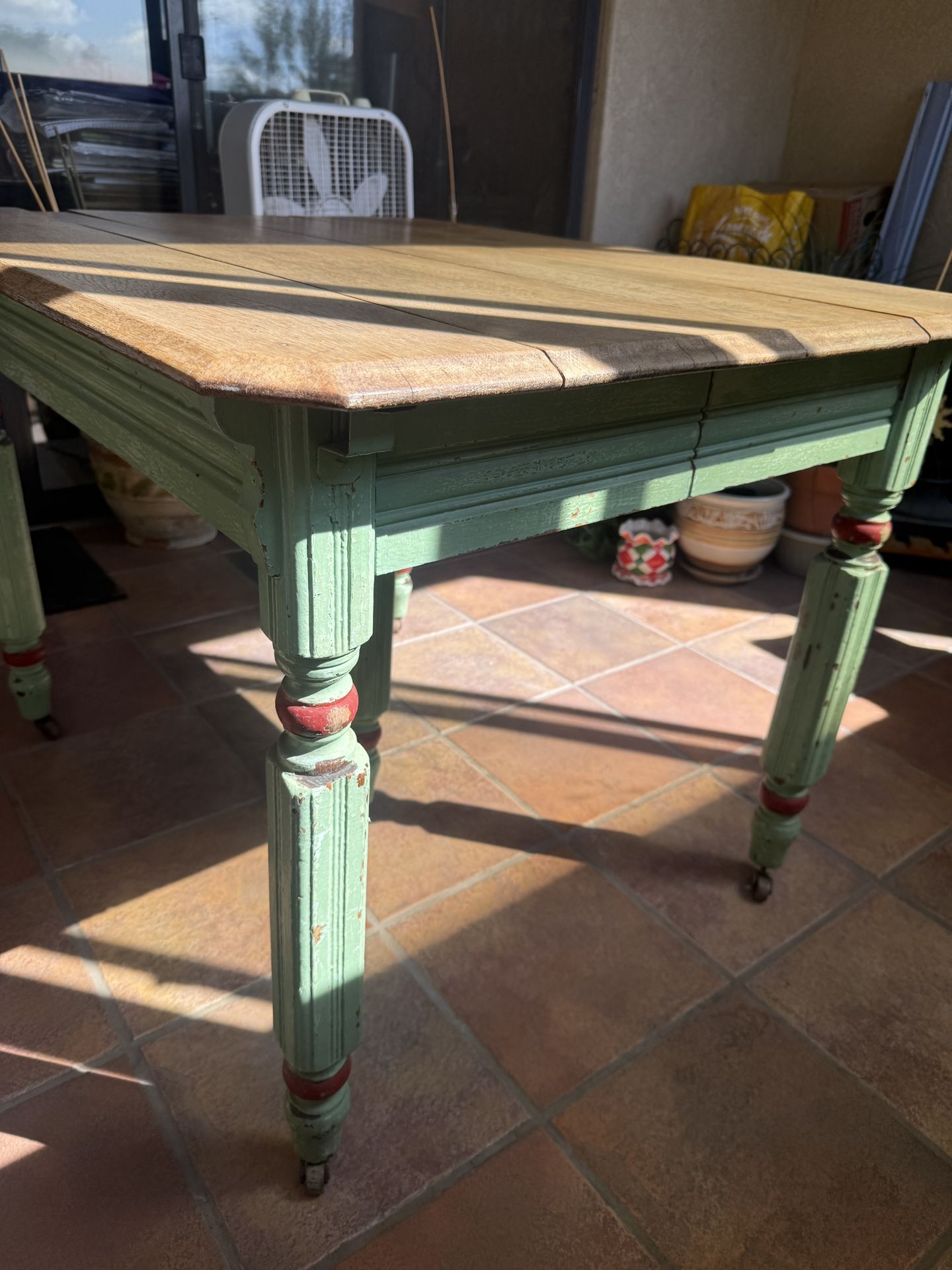 Cute Farm Table on rollers - 2’11” by 3’7”