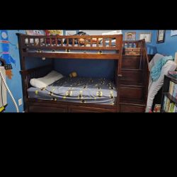 Dark-Cherry-Drawers Bunk Bed, Full Over Full, Dark Cherry