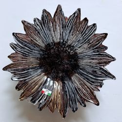 Hand Painted Italian Art Glass Sunflower Bowl Large Luxury Murano Style Decor