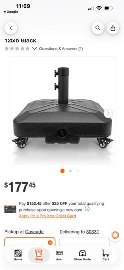 125lb Black Patio Umbrella Base with Wheels