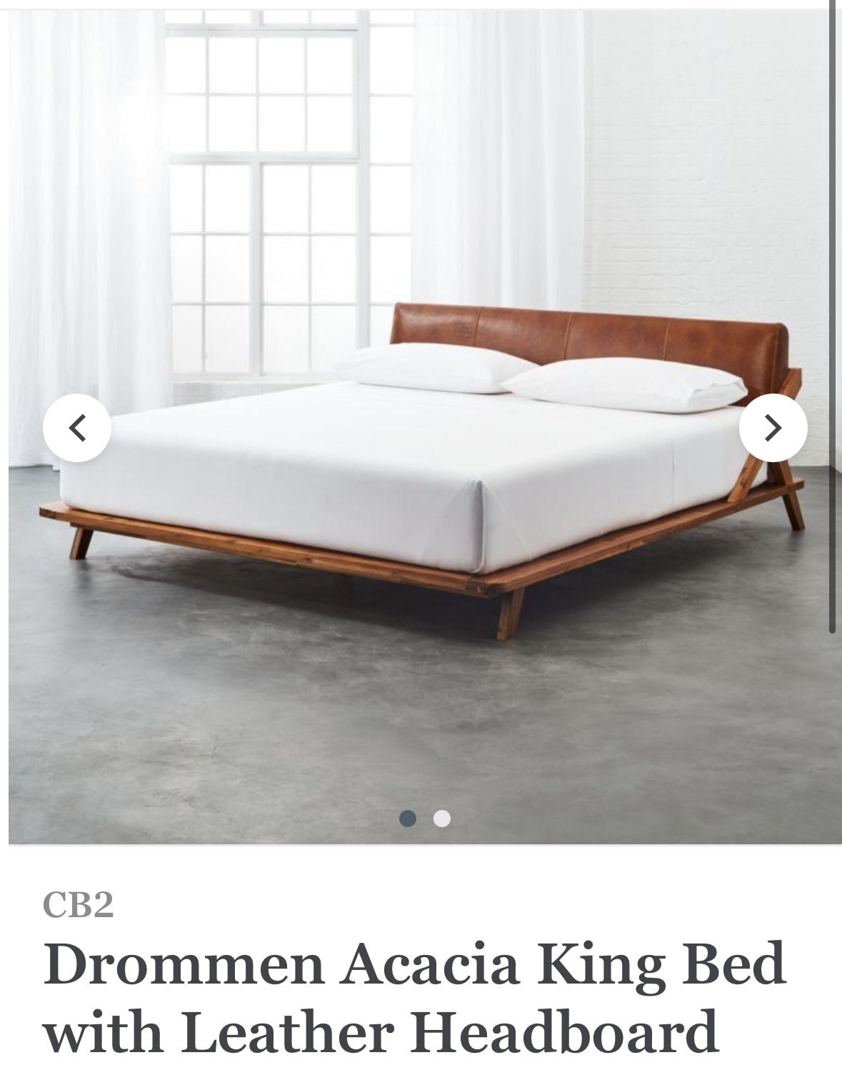 CB2 King Size Bed Frame - Drommen Acacia Leather Headboard