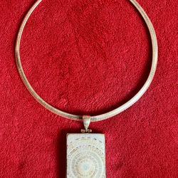 RECTANGULAR SHELL STERLING SILVER PENDANT 1 3/4"W x 2 1/4"H x 1/4" Thick - MILOR ITALY NECKLACE FLAT SNAKE ‼️ The ONLY 1 You Can Find ‼️ 