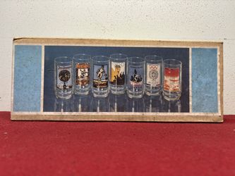 Vintage Olympic Games Commemorative Glasses COMPLETE SET of 10 In Box!
