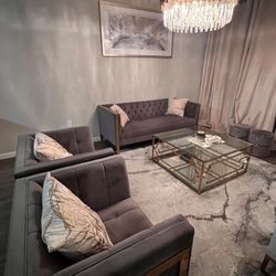 Dark Gray Velevet Couch Set 