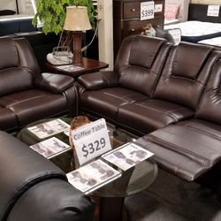 Brand New Brown Leather Manual Reclining Sofa + Loveseat 2PCs Set