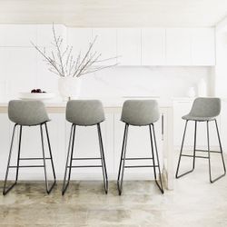 LUE BONA Bar Stools Set of 4, 30" ALX Faux Leather Barstools, Modern Counter Height Stools with Back and Metal Legs, Armless Counter Chairs for Kitche