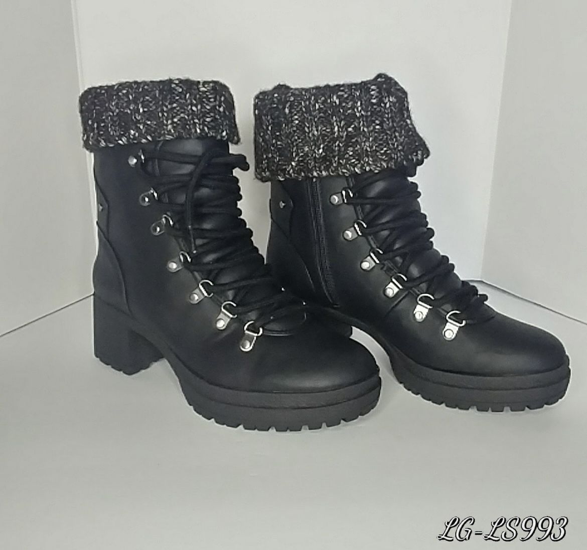 Black Cárdigan Lace Up Boots Women Size 9