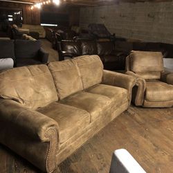 Biege Couch Set With Rocking Recliner Chair “WE DELIVER”