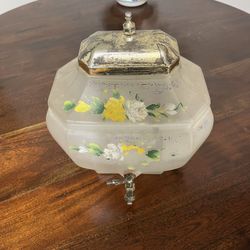 Antique Vaseline Glass Hand Painted Beverage Dispenser 