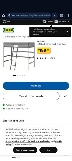 Ikea tuffing loft bed with twin mattress and cover