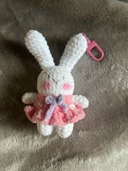 Handmade Crochet Pink Bunny Keychain