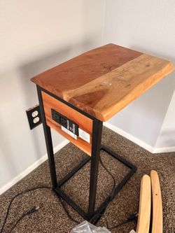 C-Shaped Side Table with Built-In Power Outlets