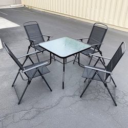 (Brand New) $100 Outdoor 5 Piece Patio Set (32x32” Table and 4pc Folding Chairs) Garden Furniture 