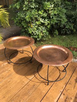 Hammered Copper Round Tray Table (set of 2)