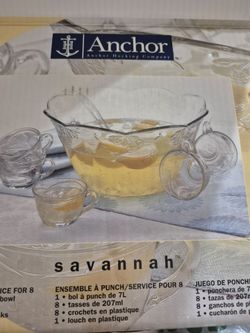 Large Glass Punch Bowl Set