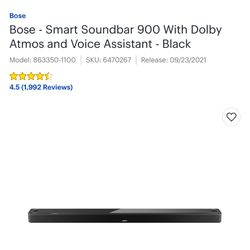 Bose smart sound bar 900 With Dolby Atmos black-90 % New