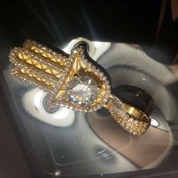 Gold Over Silver Moissanite Handsa Pendant 
