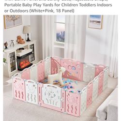 18 Panel Pink Foldable Baby Fence