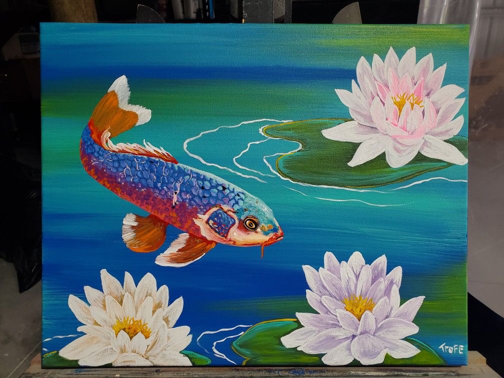 16x20 Inch Canvas Tropical Koi Fish Wall Decor Art