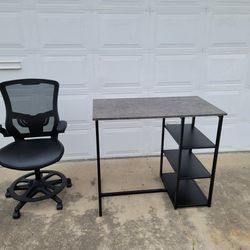 Mainstays Metal Pub Set / Desk / Dining table & drafting chair - Faux Concrete, Gray and Black 