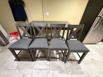 Gray Wooden Dining Table with 4 Cushioned Chairs