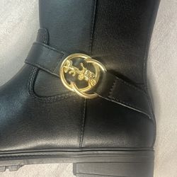 COACH Farrah Leather Riding Boot Black, Size 5 Stretch fabric on calf. Ret $225