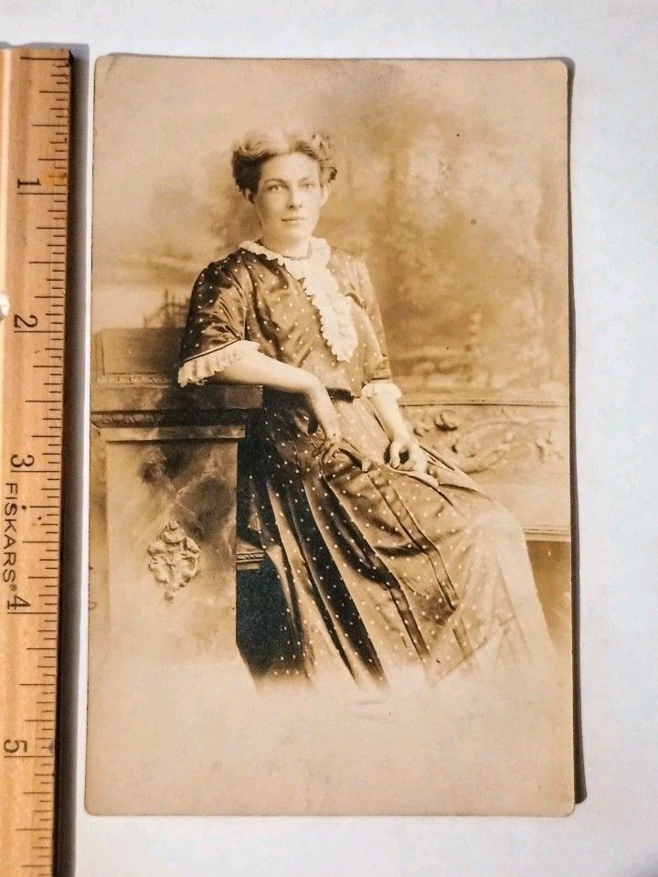 1911 Woman Laura Scott Sitting Portrait Photo RPPC Vintage Antique Real Postcard Post Card PC Collectible