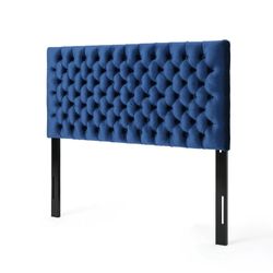 Tufted Adjustable Velvet Headboard Full/Queen - Navy Blue