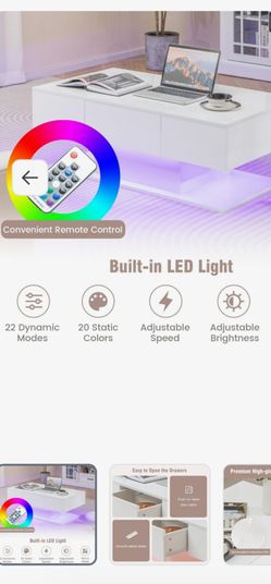 White High-Gloss Coffee Table with LED Lights
