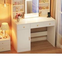 Vanity With Storage desks and LED Mirror 37.4"W x 15.7"D x 53. 1"H