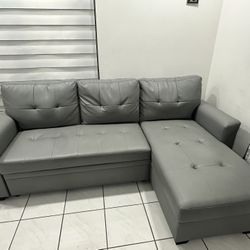 Gray Sectional Sleeper Sofa with Storage (Sofa Bed)