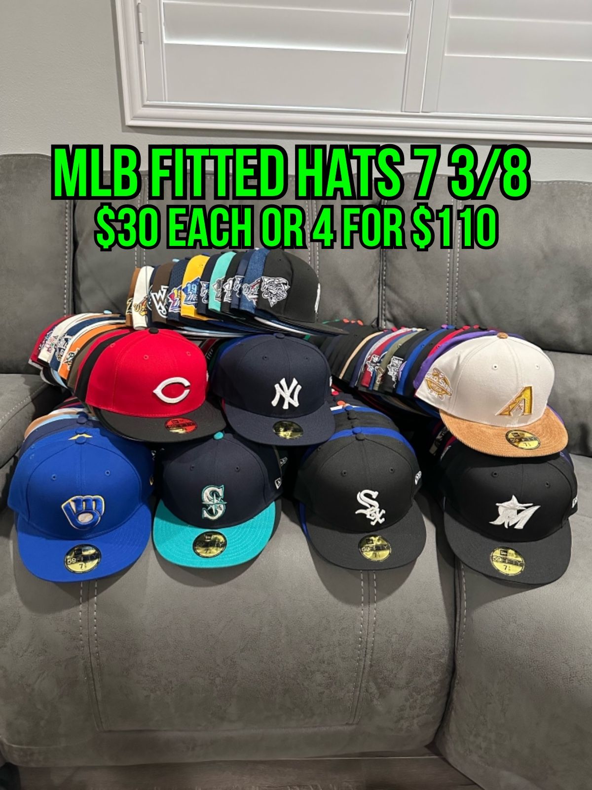 MLB New Era Patch Multi Colors Many Teams And  Colors To Choose From  59fifty Fitted Hats Size 7 3/8