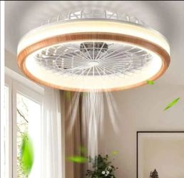 5219: Brand New Low Profile Ceiling Fans with Lights and Remote, 20'' Fandelier Ceiling Fans with Remote App, Flush Mount Wooden Ceiling Light with 6 