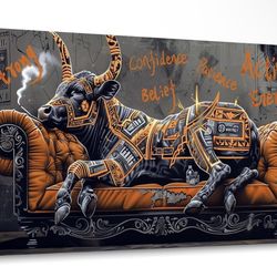 Jeawa Jeawa Canvas Wall Art Decor - Large Creative Wall Art For Bedroom Living Room Bathroom, Modern Artwork Decor For Home Decoration, Strong Bull Co