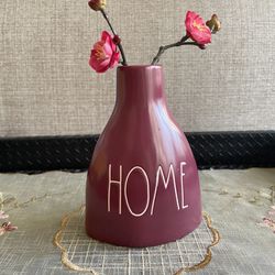 Rae Dunn "HOME" Flower Vase With Flowers 
