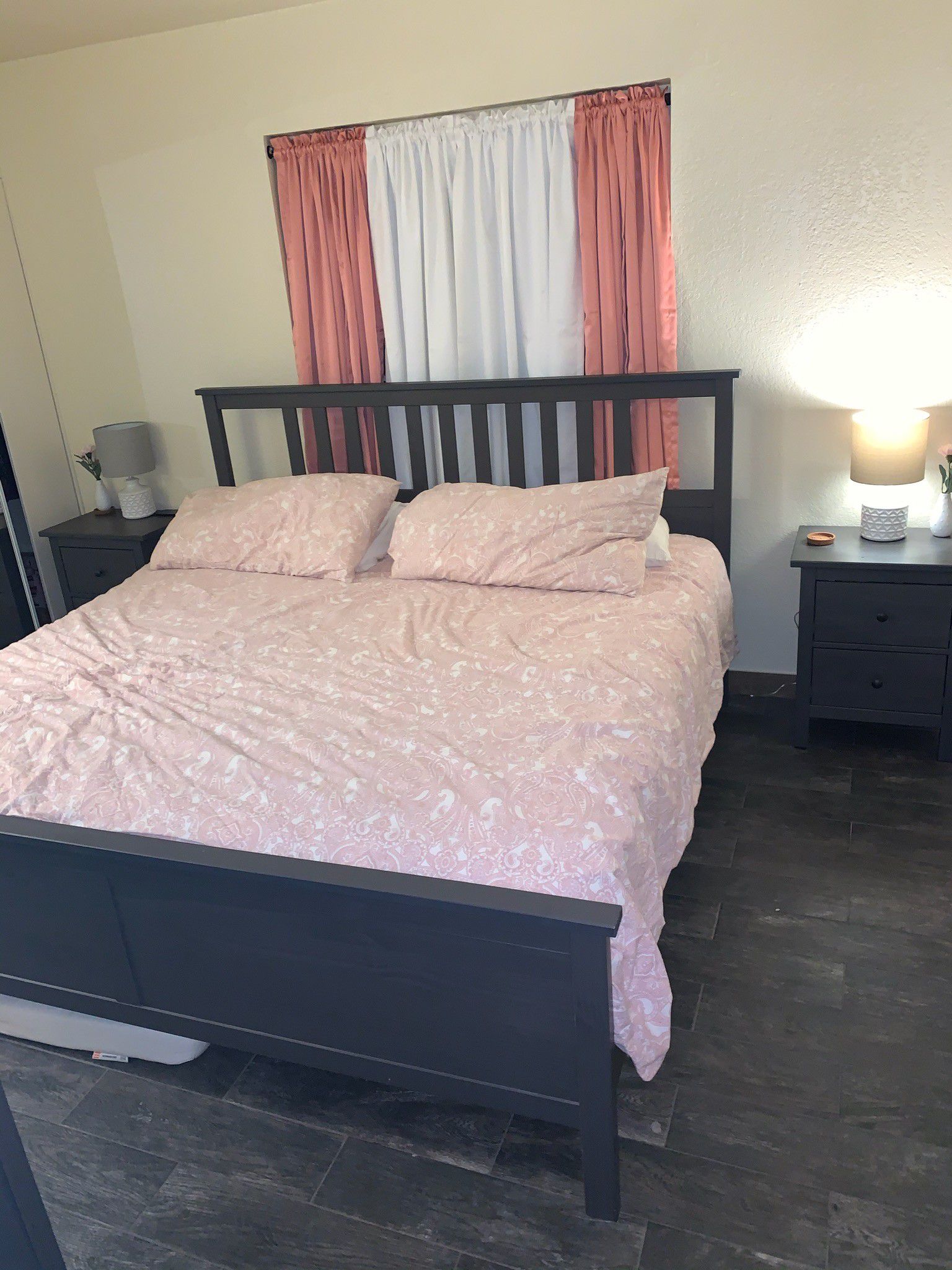 King bed frame and 2 night stands and dresser