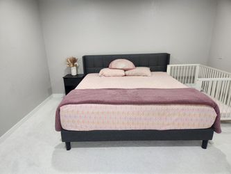 King Size Platform Bed Frame w/ Upholstered Headboard